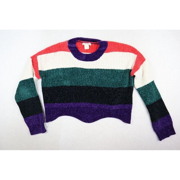 LUV LANE - WOMEN'S STRIPED SOFT CHENILLE CROPPED PULLOVER SWEATER - SIZE S - Picture 2 of 7